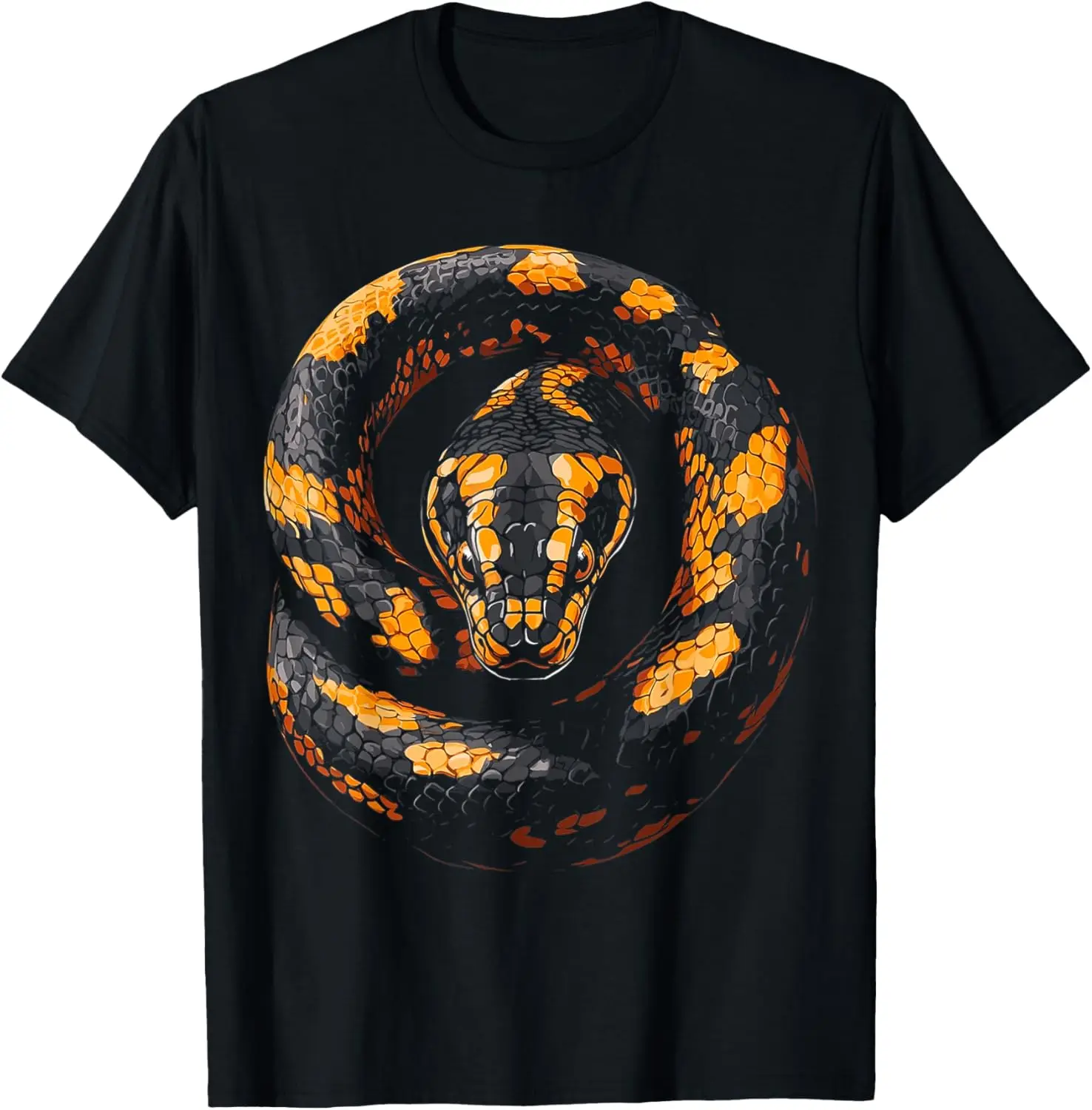 

Хлопковая футболка с короткими рукавами и графическим рисунком в виде черно-оранжевой змеиной головы, повседневная одежда