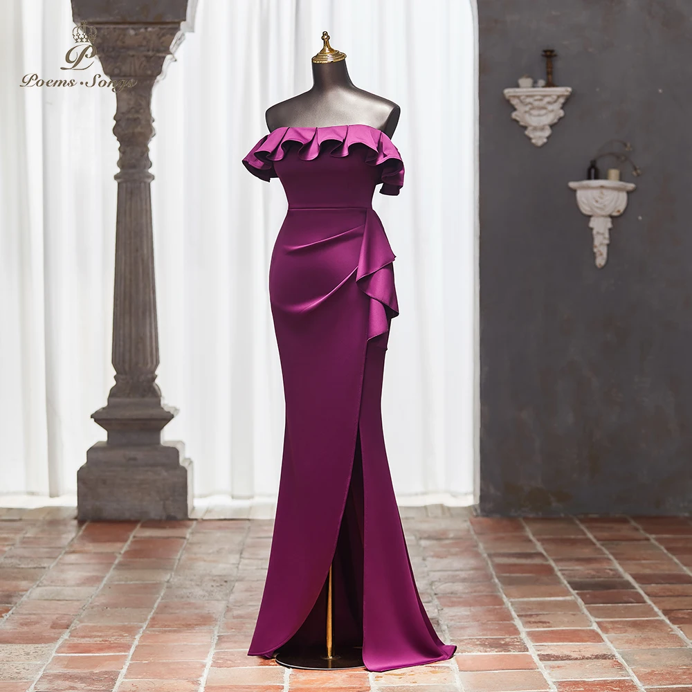 CustomizedOff-Shoulder Purple Maxi Evening Dress with Ruffle and Side Slit, Perfect for Party Dress for Women vestidos de noche