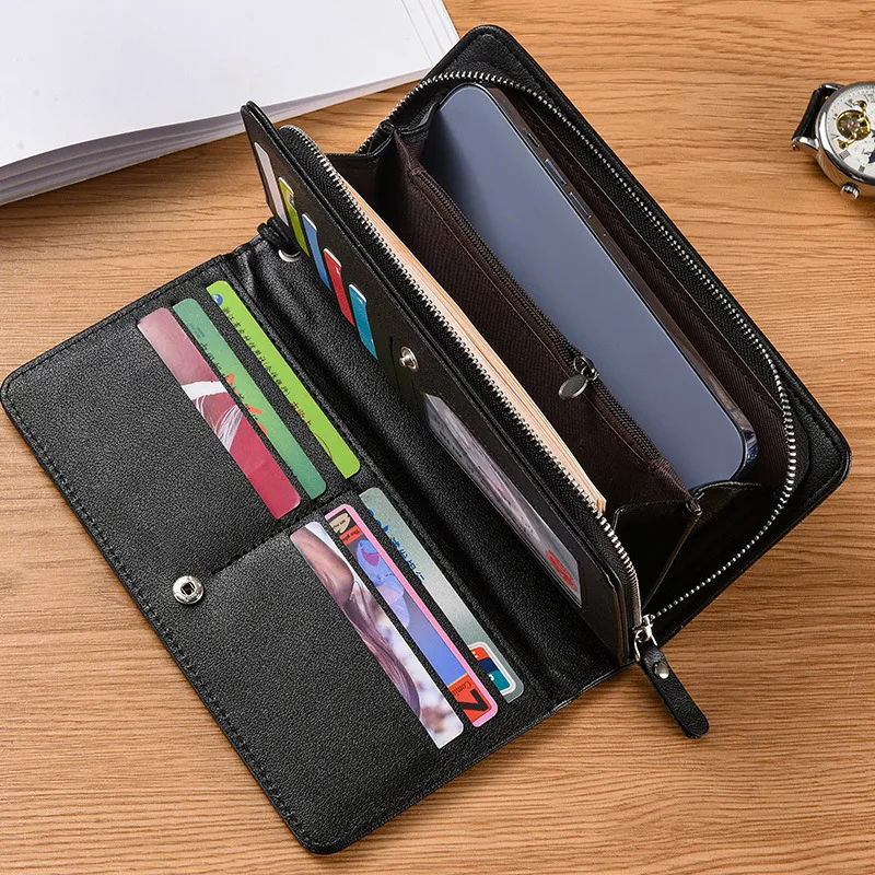 Business Wallets New Men Vintage Clutch Phone Bag Multi-card Bit Zipper Purse Scrub Money Clip Long Hasp Wallet Large Capacity