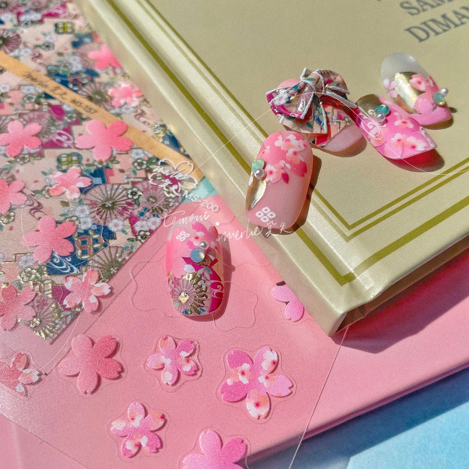 Cute Flowers Heart Shaped Cookie Ice Cream High Quality Thin tough Nail Stickers Nail Art Decorations Nail Decals Design MS-200