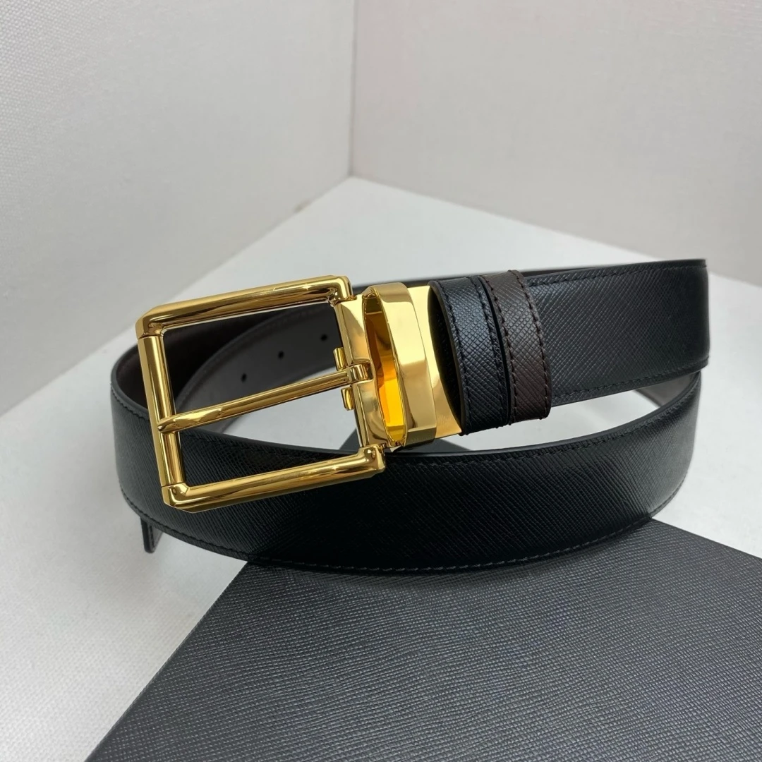 Luxury Men's Reversible Cross Grain Leather Belt Rotatable Pin Buckle Casual Business Formal Waist Strap Black Brown Dual‑Sided