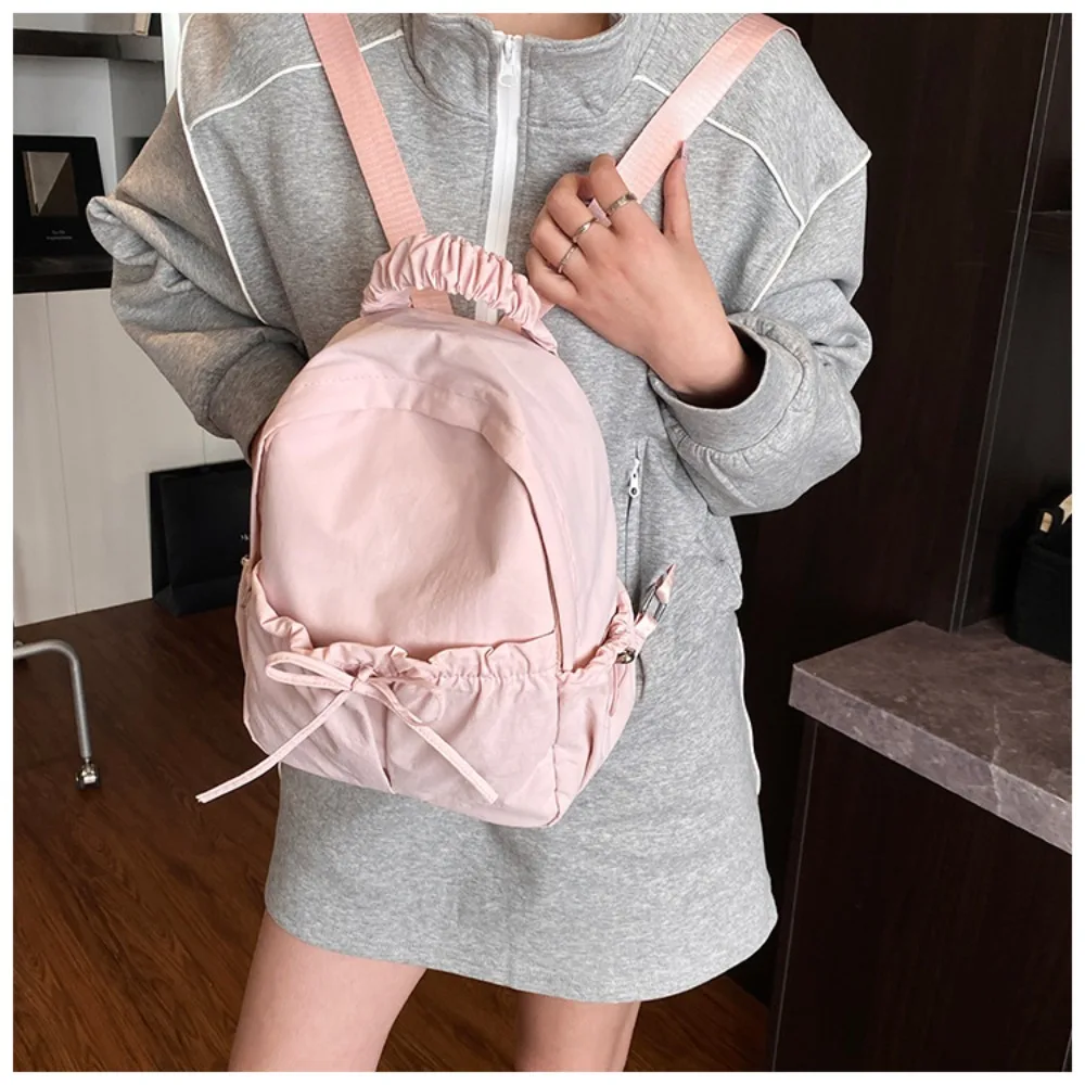 Женский рюкзак в японском стиле, легкая модная студенческая сумка с бантом, простой однотонный повседневный дорожный рюкзак для школы