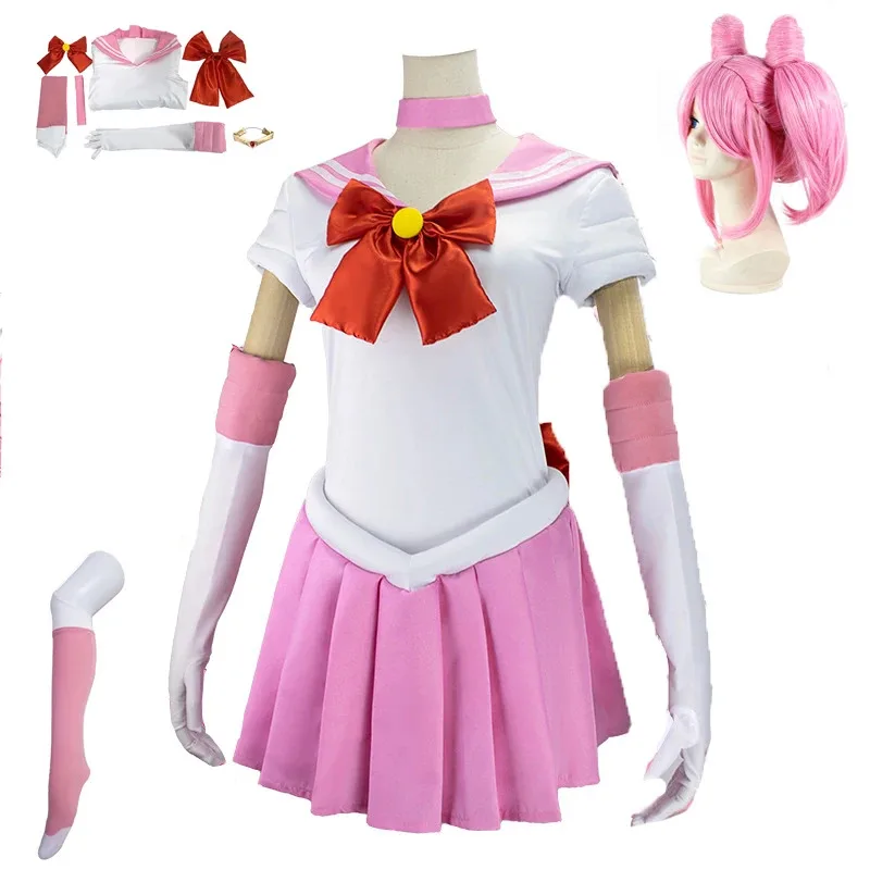 

Adults Kids Anime Sailor Cosplay Costume Wig Moo Usagi Small Lady Serenity Suits Pink Wig Halloween Carnivl Party Dress