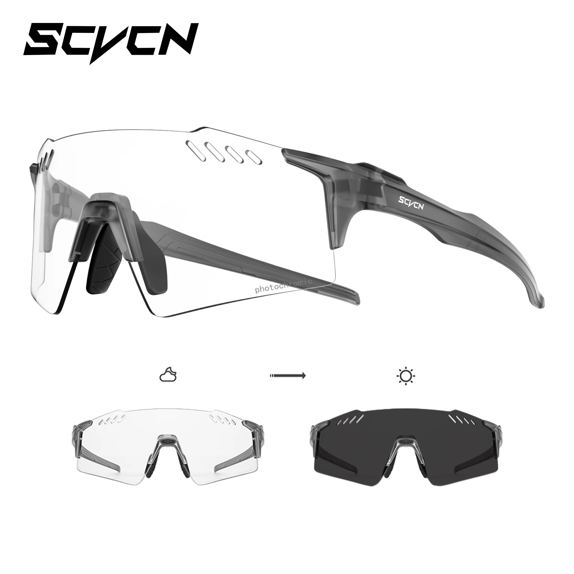 2026 SCVCN Neue Photochrome Fahrradbrille Randlose Outdoor-Sport-Laufbrille Fahrbrille für Herren MTB Fahrrad-Eyewear