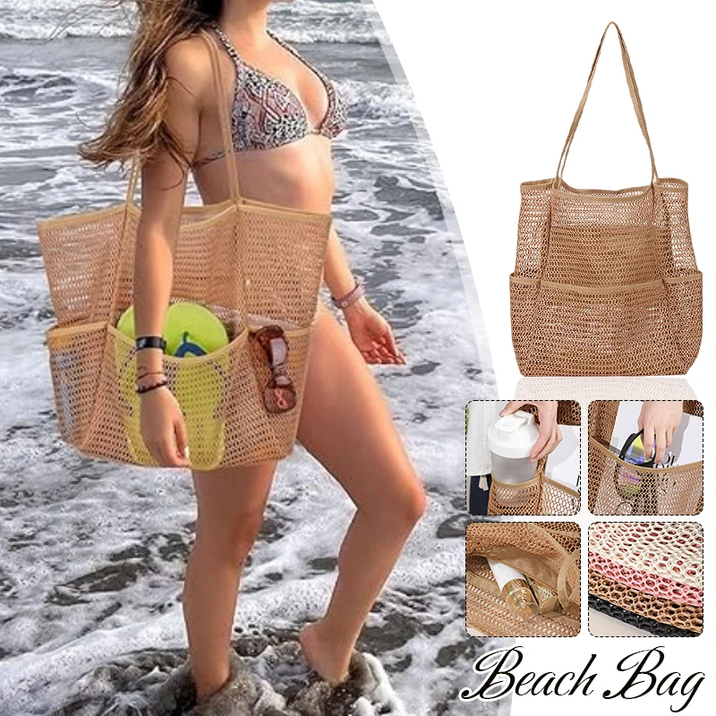 Multi Pockets Summer Beach Bag for Towels Mesh Durable Travel Handbag Toys Organizer Waterproof Underwear Swimming Storage Bag