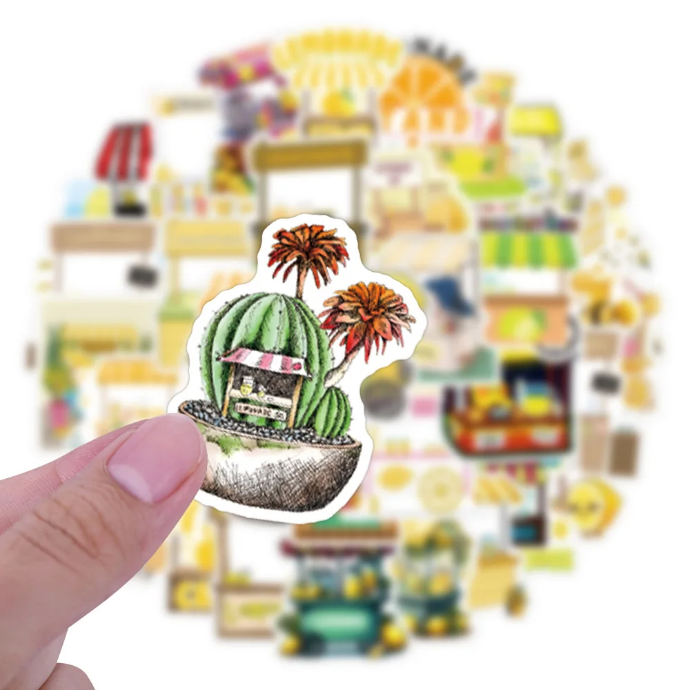 

10/55PCS Cartoon Downtown Food Stand Yellow INS Style Doodle Sticker Cartoon Cute Fun DIY Refrigerator Diary Table Suitcase