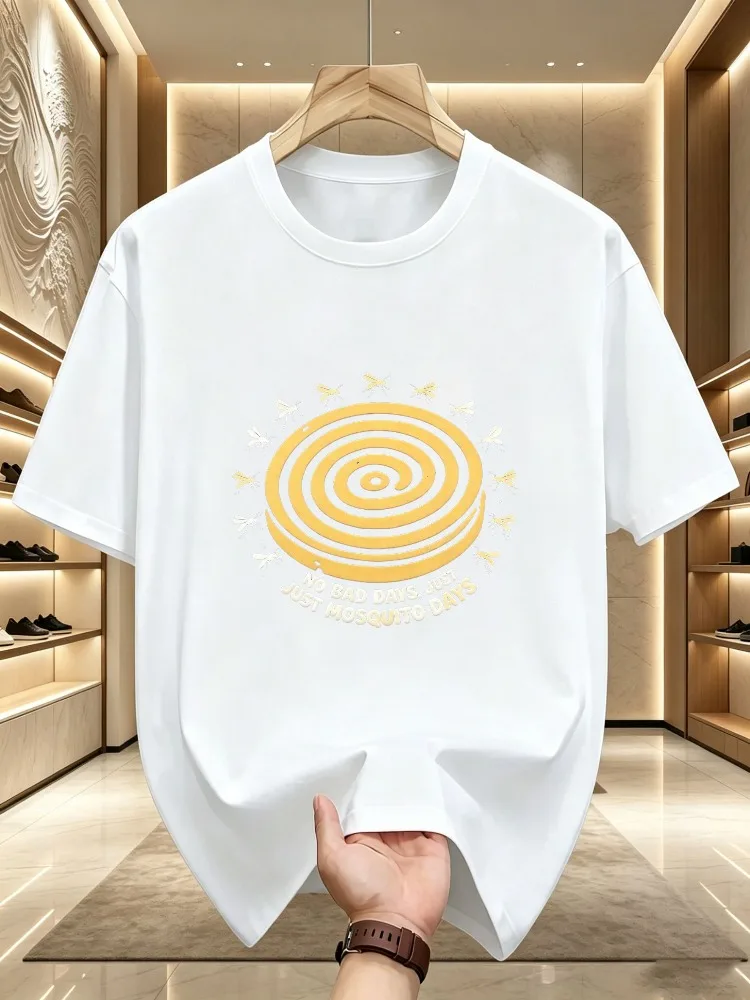 Mens Premium Cotton Crew Neck Short Sleeve Tee Funny Mosquito Swirl Circle Letter Print Outdoor Holiday Casual Basic Top For Men