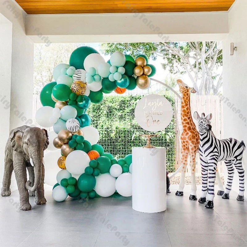 114pcs Jungle Balloon Arch Animal Print Safari Birthday Balloon Arch Sage Gender Reveal Baby Shower Animals Safari Theme Decor