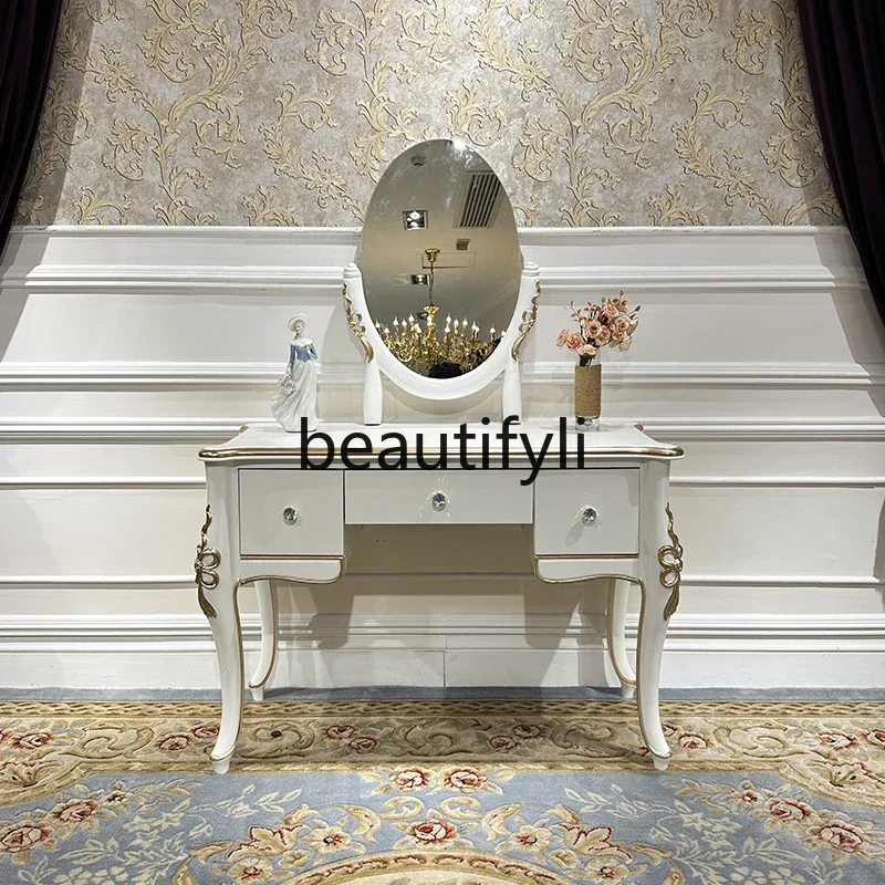 

French solid wood dresser, European court luxury bedroom princess dressing table dressing table storage engraving