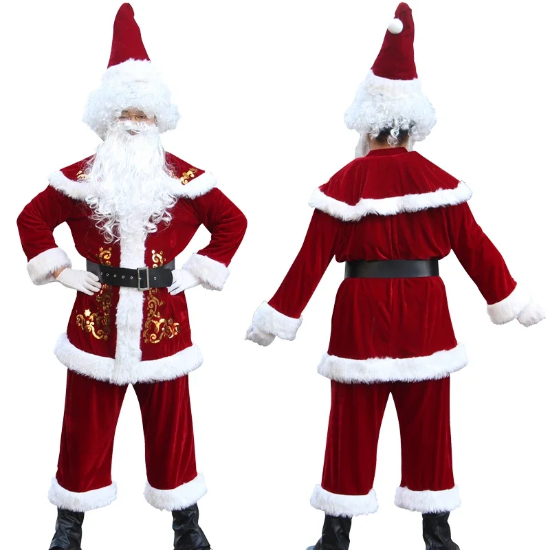 

Deluxe Velvet Fancy 10pcs Set Xmas Party Man Children's Family Costume Xmas Santa Claus Suit Adult Christmas Cosplay Costume