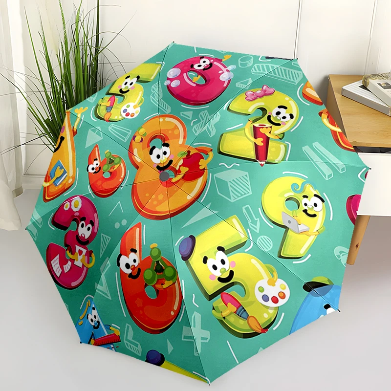 Cartoon Theme Design Folding Umbrella - Fashionable Auto-Open Design 8 Iron Ribs Plastic Handle Foldable Sunshade，Perfect Gifts
