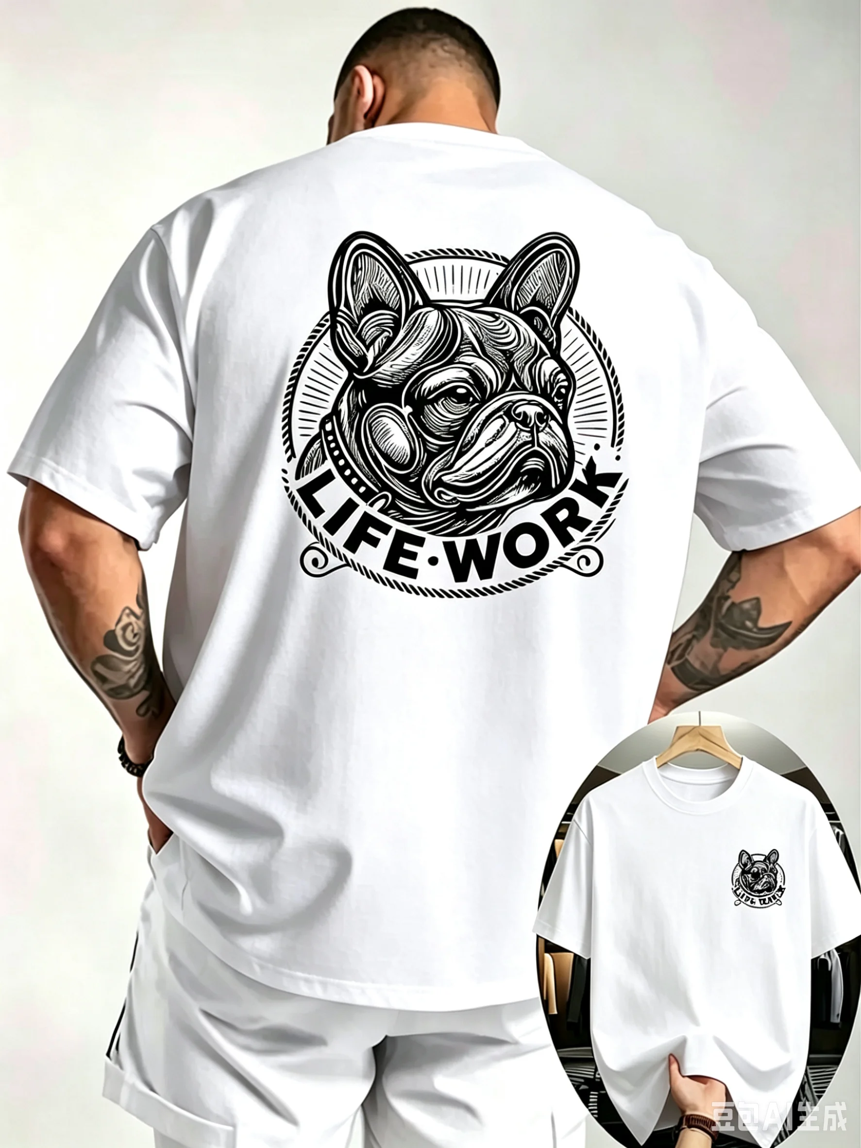 Herren Sommer-T-Shirt mit Retro-Kampfdruck, Kurzarm, 100% Baumwolle, Atmungsaktiv, Locker Geschnitten, Geeignet für Tierliebhaber, Tägliche Freizeitkleidung – Detail 2