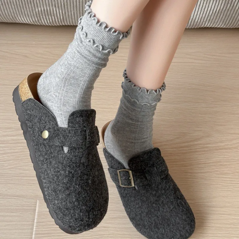 High end socks mid tube socks autumn and winter new products cotton Korean version ins double fungus edge stacking socks