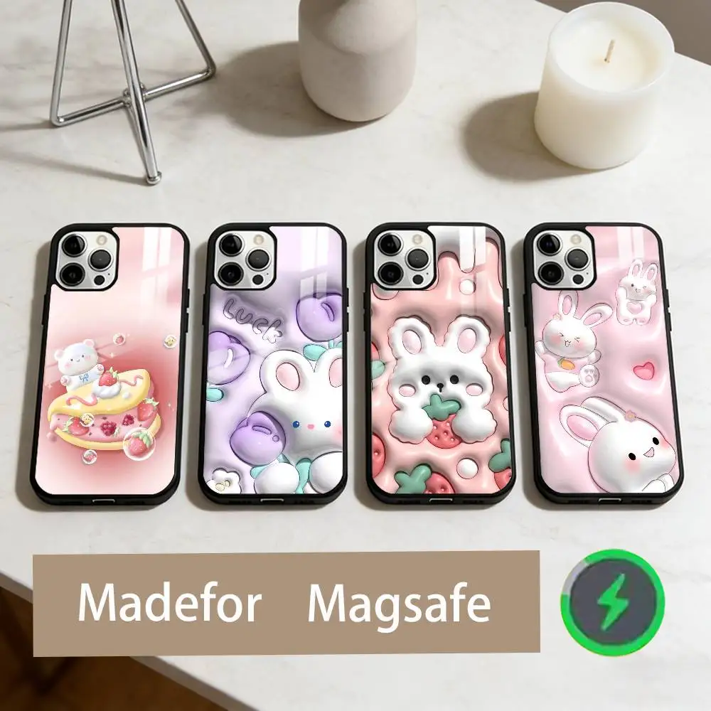 

K-Kawaii Rabbit Phone Case For iPhone17,16,15,14,13,12,11 Plus,Pro Max Magnetic For Magsafe Wireless Charging
