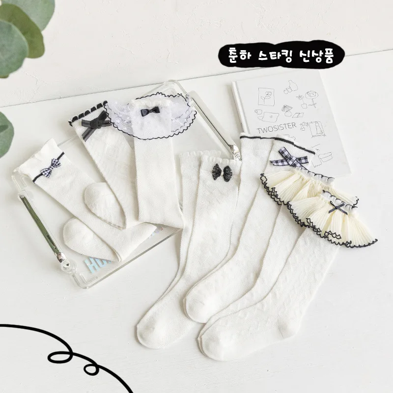 

Children's Socks Japanese Bow Girls Stockings Calf Socks Lace Non-slip Cute Socks Lace Japanese Mid-Calf Socks