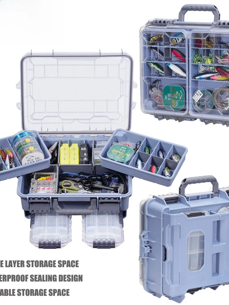 Large Capacity Portable Waterproof Double Layer Fishing Gear Storage Box Handy Carry-On Multi-Functional Tool Box for Outdoor...