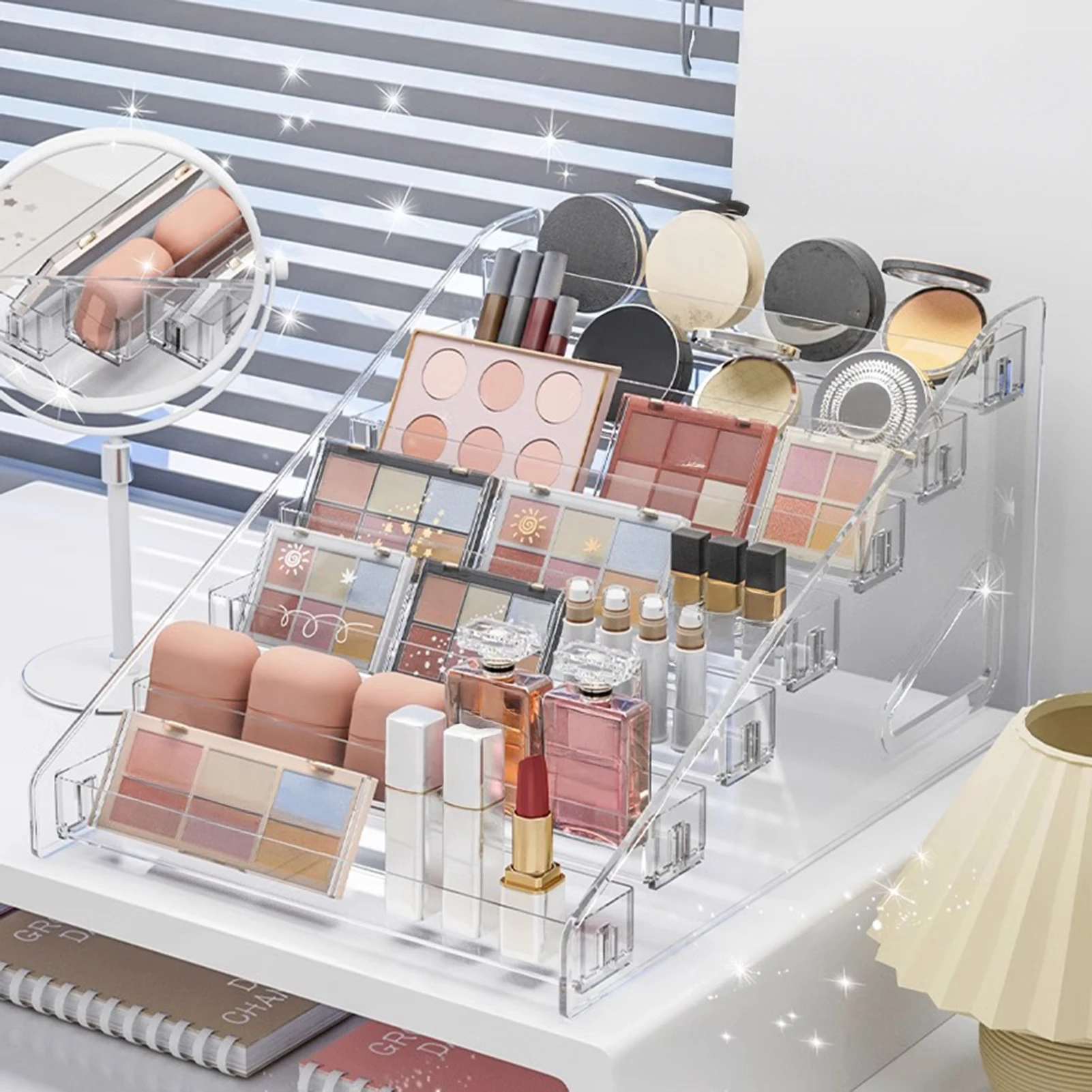 Organizador de Cosméticos Transparente de Plástico com 3-7 Camadas, Suporte de Exibição, Caixa de Armazenamento Transparente, Suporte para Pincéis de Maquiagem e Batons, Armazenamento de Mesa