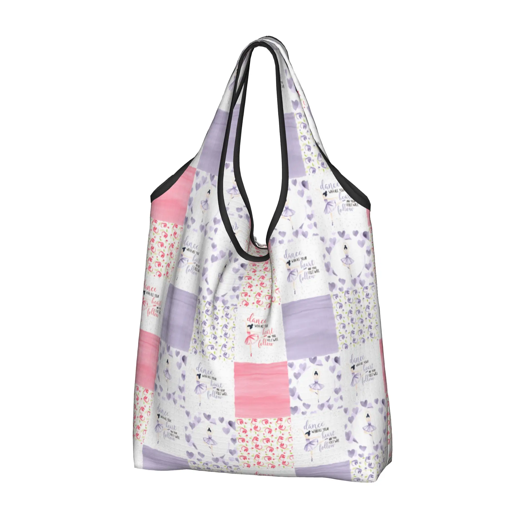 Kawaii Print Ballet Dance Lover  Tote Shopping Bags Portable Shopper Shoulder Ballerina Lover  Handbag