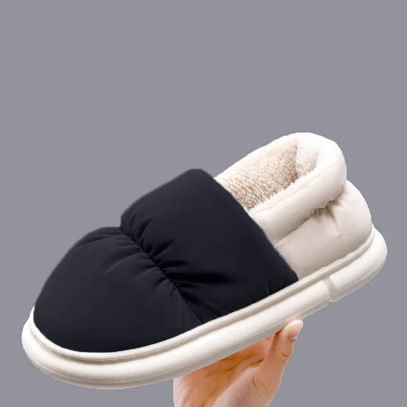 Zapatillas cálidas impermeables para hombres y mujeres, zapatos de Casa de felpa, toboganes peludos antideslizantes, fondo grueso suave, casa, invierno, talla grande 48 49