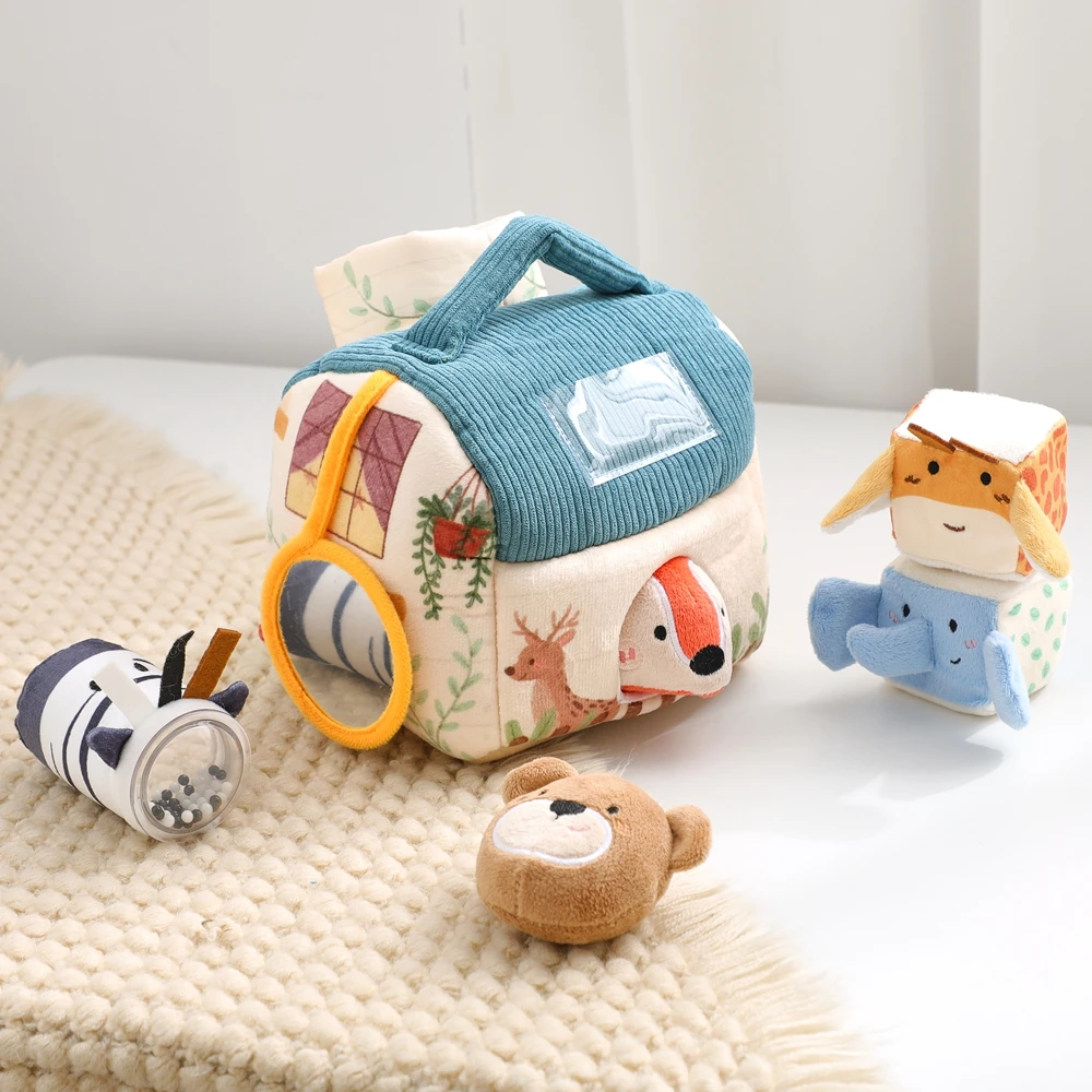 

Montessori Toys Soft Farm Animals, Simulated Farm House Toys Baby Finger Precision Movement Toys Sound, Touch Sensory Box Magic