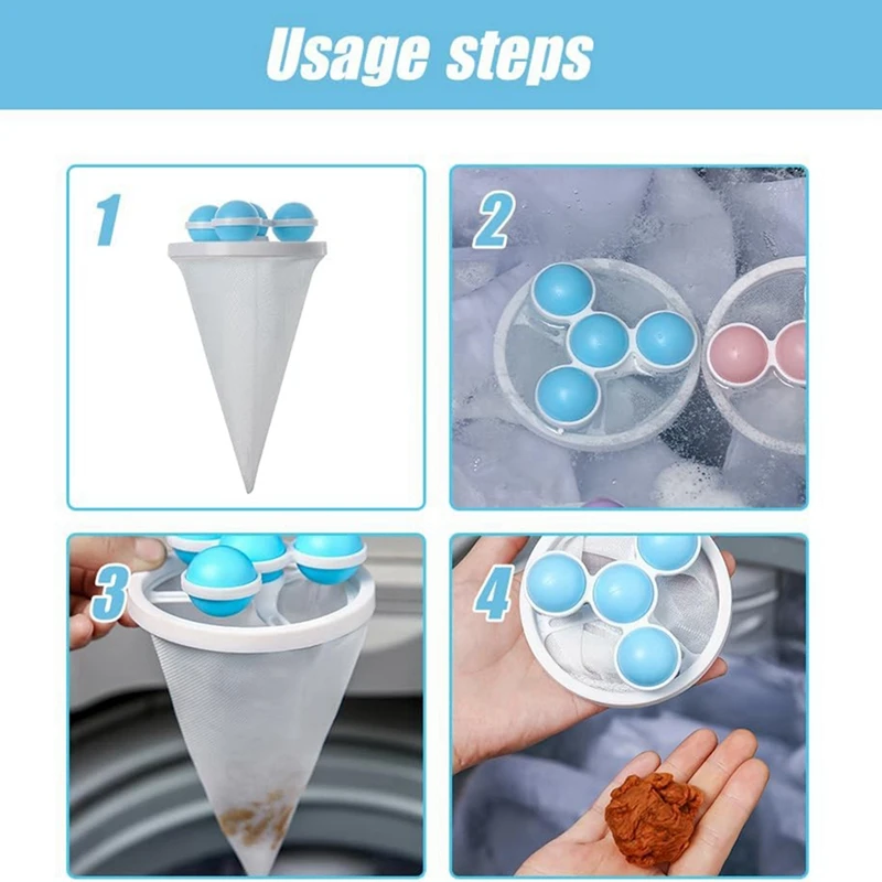 3Pcs Floating Hair Filtering Mesh Removal, Reusable Washing Machine Hair Filter Cleaning Mesh Bag Pet Hair Remover