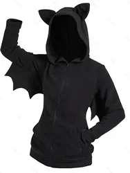 Gothic Bat Women's Hoodie, Y2K Autumn/Winter Casual Street Solid Color Women's Sweatshirt, Women's Sweatshirt