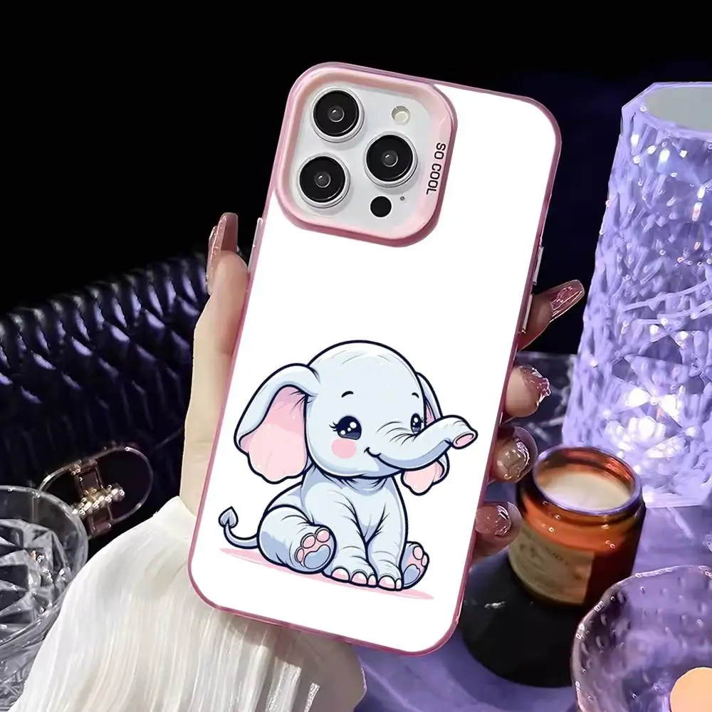 Etui na telefon Cute Cartoon Elephant do iPhone'a 16,15,14,13,12,11,Mini,Pro,MAX Różowe matowe etui odporne na wstrząsy