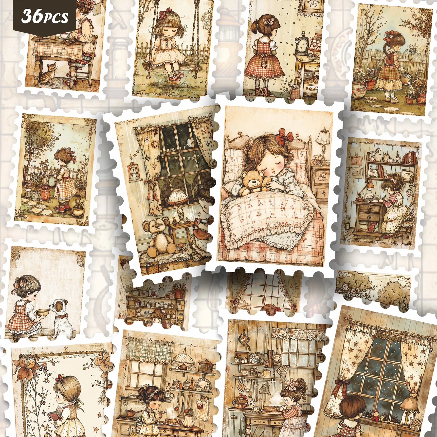 36PCS Vintage Cottagecore Girl Stickers, Whimsical Cozy Country Aesthetic Cutout Set for Journals, Planners & Decor