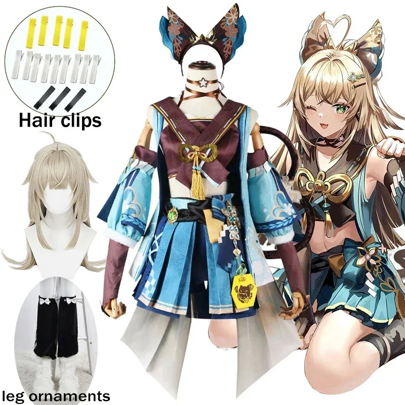 Game Kirara Cosplay Genshin Impact Costume Cat Women Combat Uniform Wig Tails Halloween NM33