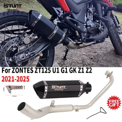 Slip On For ZONTES ZT125 U1 G1 GK Z1 Z2 2021 - 2025 Full Motorcycle Exhaust System Front Link Pipe No O2 Sensor Moto Muffler