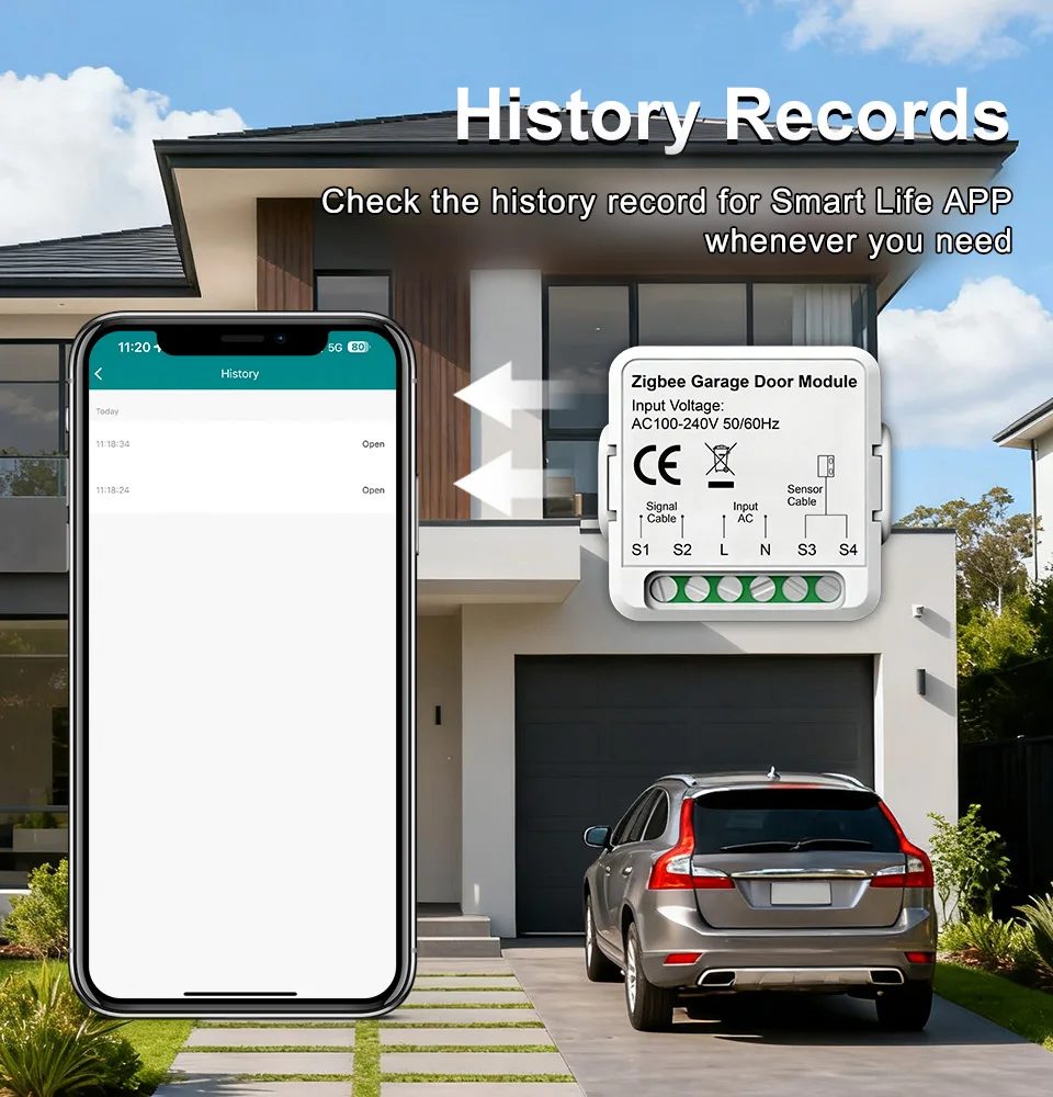 For TUYA Garage Door Switch Module Voice&App Control Security Protection Garage Door Opener Controller For Zigbee WiFi Enabled