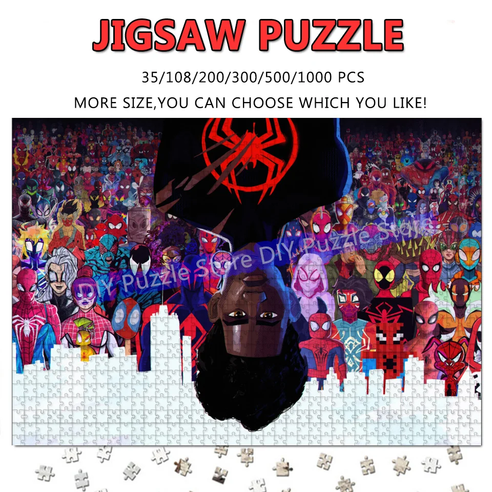 

108/200/300/500/1000/1500 Pieces Print Puzzle Marvel Anime Superhero Spiderman Diy Jigsaw Puzzle Adult Stress Relief Toys