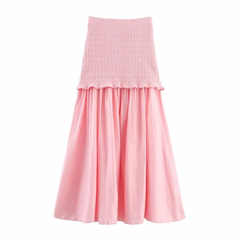 Casual Women Skirt Spring High Waist Female Long Skirts Cloth Chic Fashion Lady A-Line Streetwear Pink Yellow Soft Bottoms