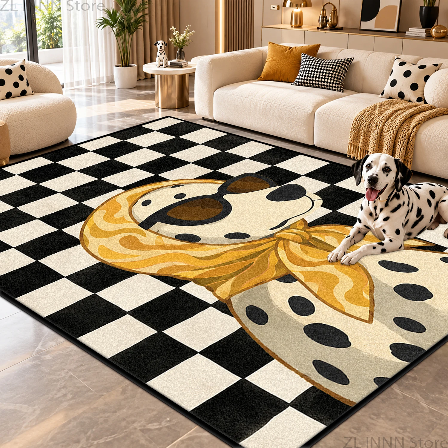 Pop Art Dalmatian with Scarf Large Area Rug for Living Room Trendy Cute Pet Lover Gift Non-slip Washable Floor Mat Home Decor