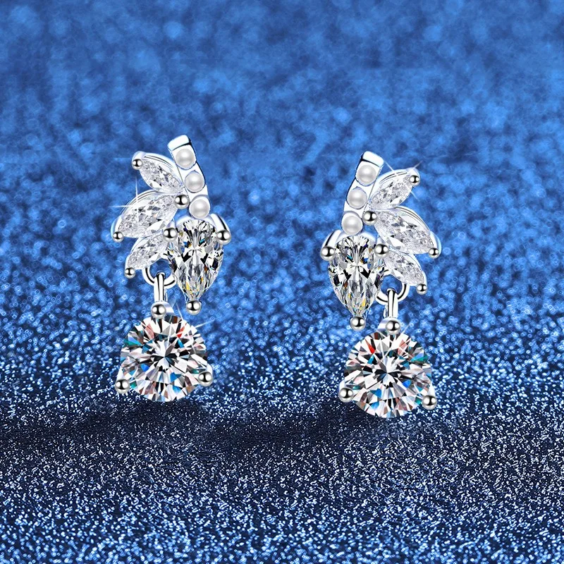 

Серьги из стерлингового серебра 925 пробы с мини-жемчугом и муассанитом, корейский роскошный стиль, уникальный дизайн, универсальные шпильки для женщин