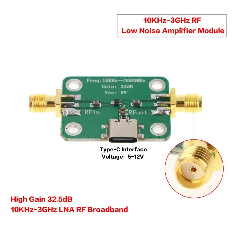 10KHz-3GHz RF Low Noise Amplifier Module Medium Power LNA RF Broadband High Gain 32.5dB Signal Power Amplifier Board