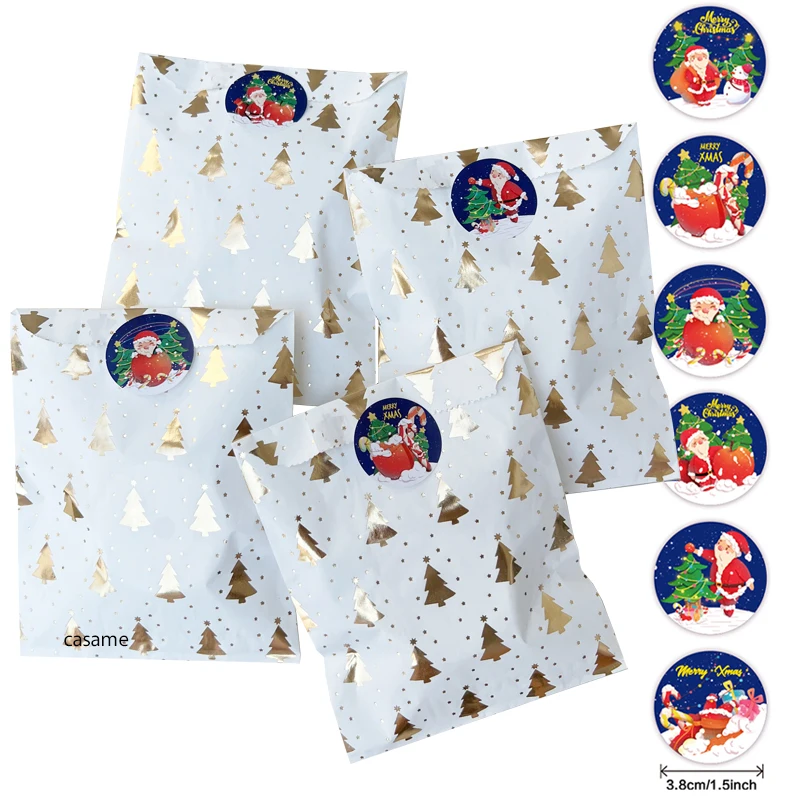 Santa Claus Snowman Christmas Gift Kraft Paper Biscuit Candy Bags Gift Packing Pouch Party Dessert Bar Bag Snack Cookie stickers