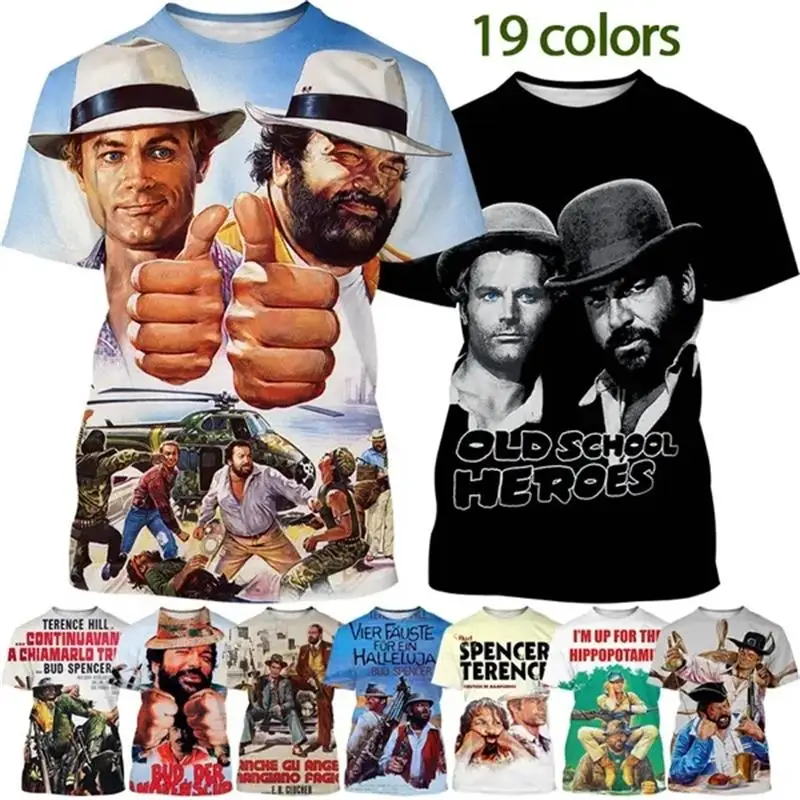 Homens e Mulheres Bud Spencer Terence Hill Graphic Camisetas, Jogo T-shirt, Roupas Femininas, Harajuku Moda, Streetwear, Crianças Camisetas