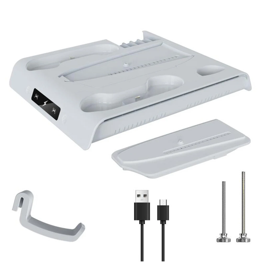 For PS 5 Slim/PS 5 Pro Cooling Stand & Controller Charging Station with Headphone Hook 3 Levels Cooling Fan RGB Lights for PS 5