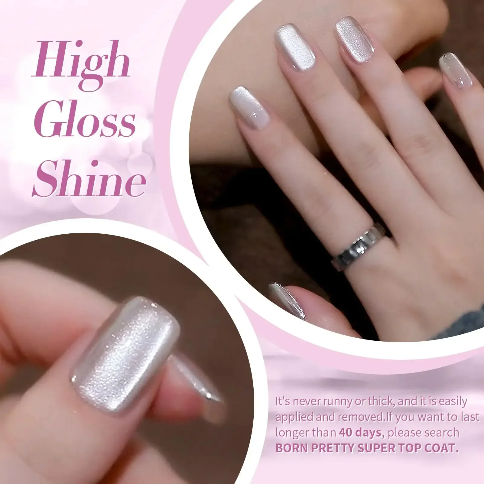 Moonlight Cat Eye Gel Nail Polish Silver Magnetic Soak Off Glass Holographic Glitter Polish for Nail Art Manicure Salon At Home