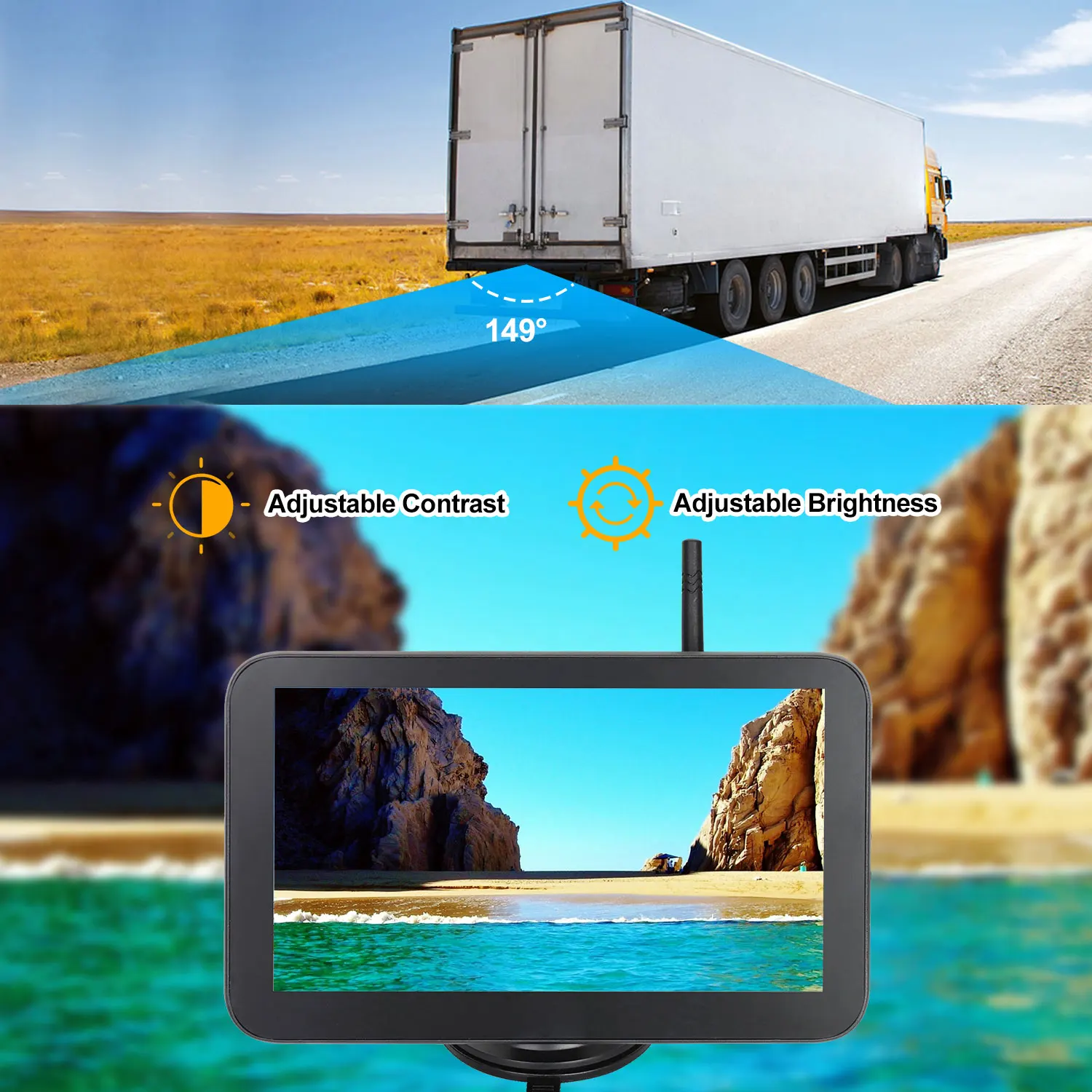 IP67 Solar Wireless IIPS Monitor With Reverse Camera 7 Inch Backup Camera Reversing Aid For Trucks Bus Rv