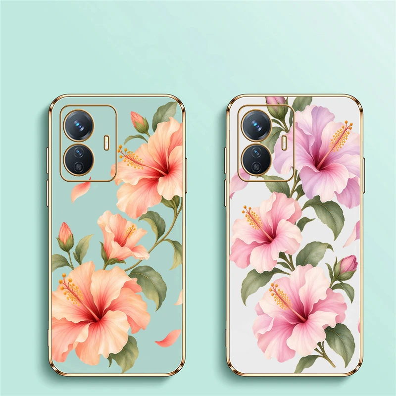Floral Pattern Phone Case For Vivo Y100 Y93 Y72 Y70 Y53S Y51 Y51A Y50 Y36 Y35 Y33S Y33T Y33 Y31 Y30 Y30i Y30G Plating TPU Covers