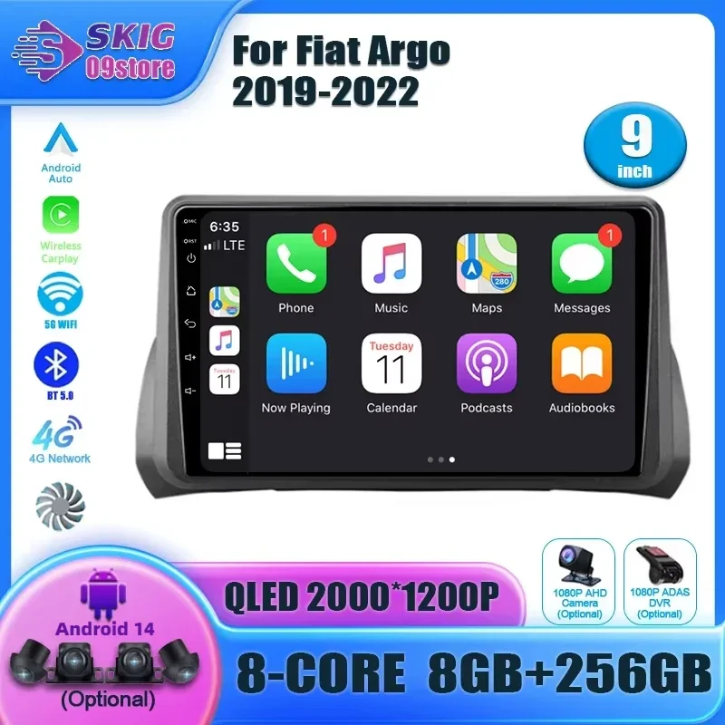 Wireless Carplay Stereo Android 14 For Fiat Argo 2019-2022 Car Radio Multimedia Navigation Head Unit Screen 4G GPS Touch Screen