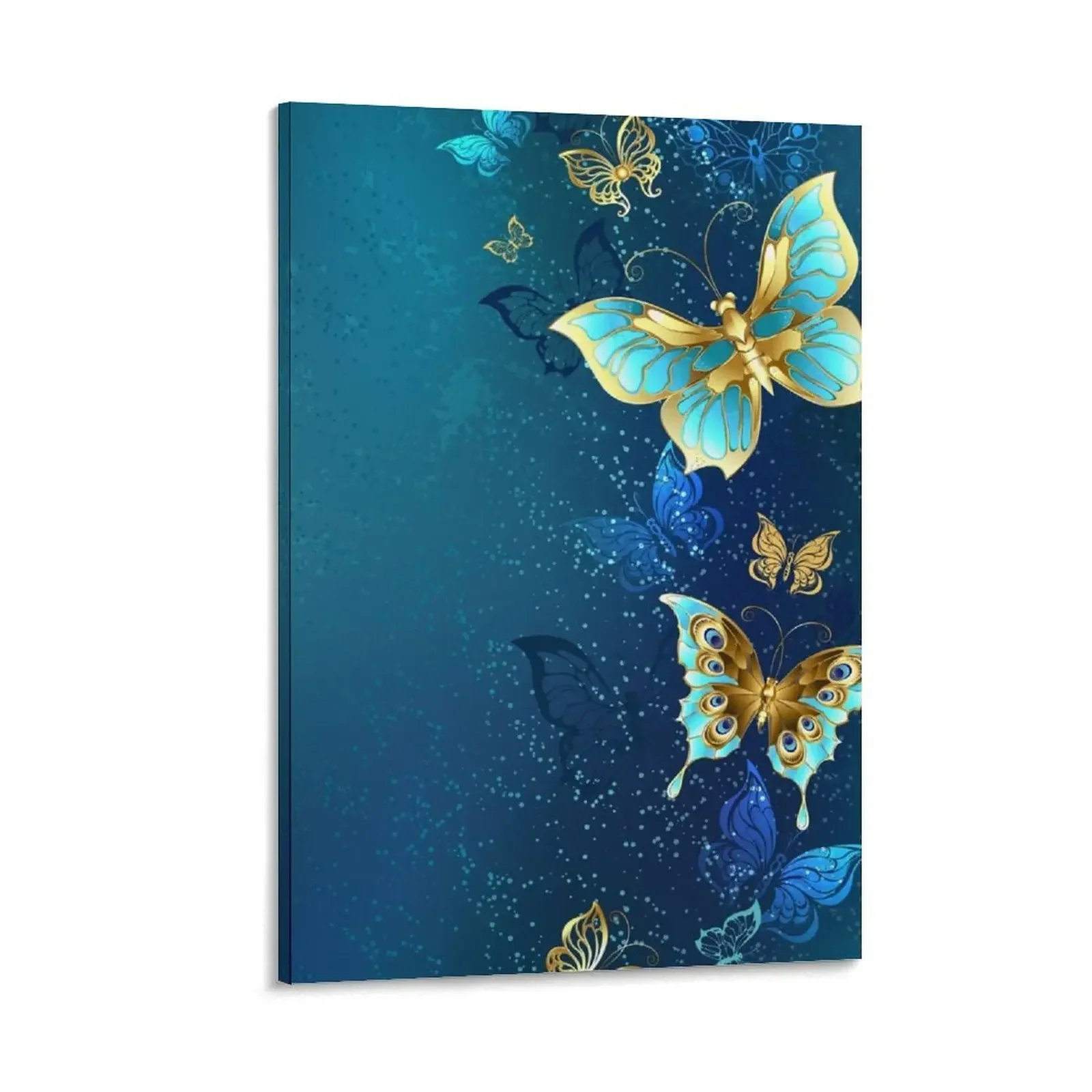 

Golden Butterflies on a Blue Background Canvas Painting Posters on the wall bedrooms decorations room decoration