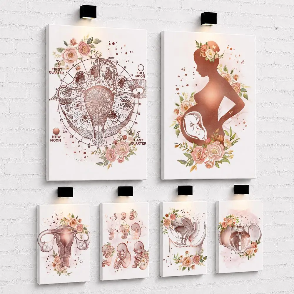 Female Anatomy Fertility Pregnancy Framed Wall Painting HD Wood Framed Canvas Poster Wall Art For Bedroom Bar Home Decor