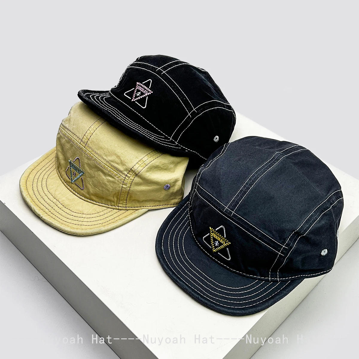 

New Men Women Triangle Letter Embroidery Baseball Hats Sunshade Personal Versatile Short Eaves Peaked Caps Outdoor Fashion Retro