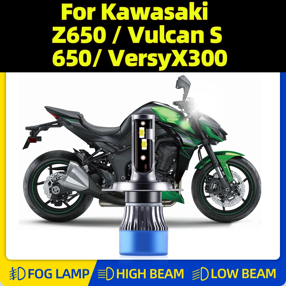 10000LM Motorcycle Headlight Bulb 12V 60W H4 High Low Beam Moto Light 6000K White For Kawasaki Z650 / Vulcan S 650/ VersyX300