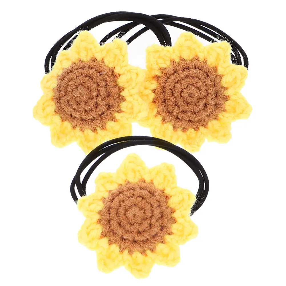 

Набор из 3 мягких хлопковых резинок для волос ручной работы с подсолнухами, эластичные резинки для хвоста с цветами для повседневного использования, вечеринок и путешествий