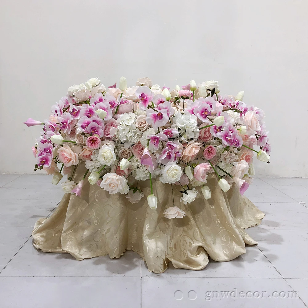 

Artificial White And Cream Color Wedding Cake Table Flower Plinth Cake Flower Wreath Table Decorations