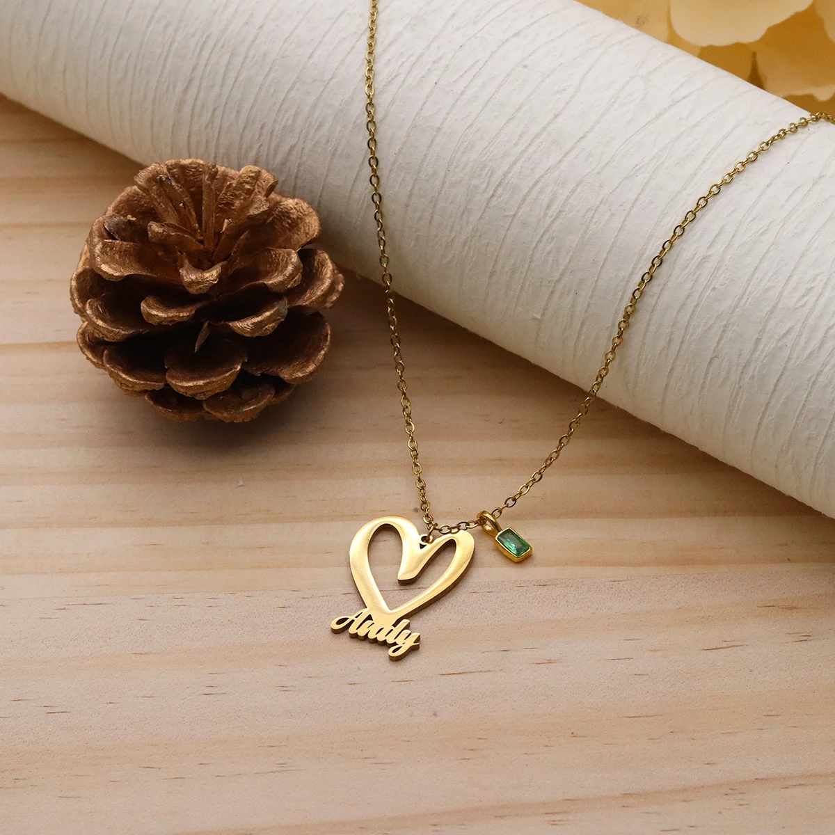 QIAMNI Custom Name Pendant Necklace Stainless Steel Birthstone Sweet Love Heart Nameplate Chain Choker Jewelry Accessories Gifts